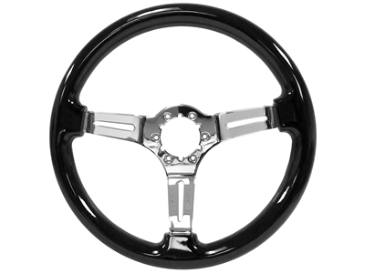 S6 Sport Black Ash Wood Chrome 6-Bolt Steering Wheel, ST3072