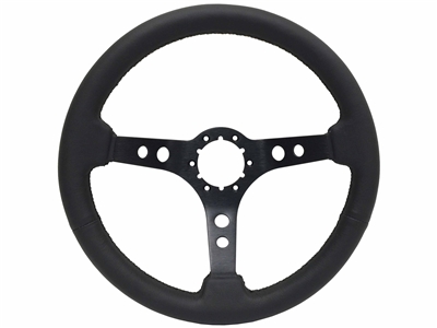 S6 Sport Leather Black Aluminum 3-Spoke w/Holes Steering Wheel, ST3094BLK