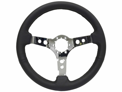S6 Sport Leather Chrome 3-Spoke with Holes Steering Wheel, ST3095BLK