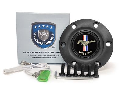 VSW S6 Black Horn Button with Ford Mustang Running Pony Emblem