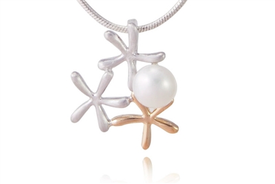 TWO-TONE DAINTY PEARL STARFISH NECKLACE