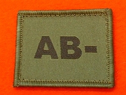 AB- Combat Blood Group Patch ( Velcro Backed ) Olive Green AB- Badge