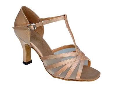 Style 16612 Brown Satin & Flesh Mesh - Women's Dance Shoes | Blue Moon Ballroom Dance Supply