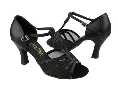 Style 1692 Black Leather & Black Mesh - Women's Dance Shoes | Blue Moon Ballroom Dance Supply