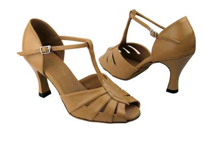 Style 2702 Beige Brown Leather - Women's Dance Shoes | Blue Moon Ballroom Dance Supply