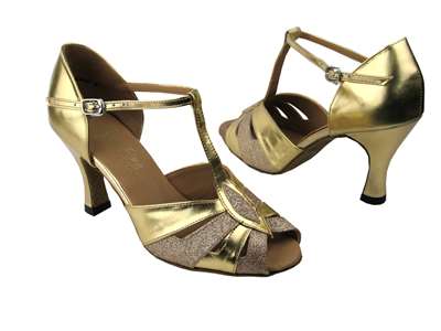 Style 2702 Gold Stardust & Gold Leather - Women's Dance Shoes | Blue Moon Ballroom Dance Supply