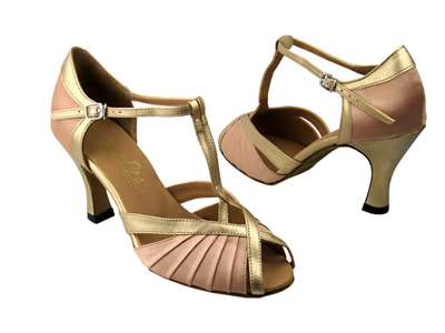 Style 2707 Light Brown Satin & Light Gold - Women's Dance Shoes | Blue Moon Ballroom Dance Supply