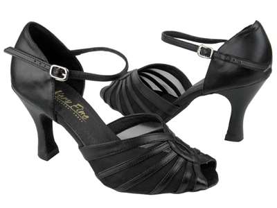 Style 2719 Black Leather & Black Mesh - Women's Dance Shoes | Blue Moon Ballroom Dance Supply