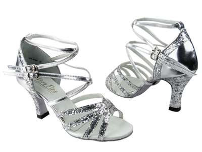Style 5008Mirage Silver Sparkle & Silver Leather - Women's Dance Shoes | Blue Moon Ballroom Dance Supply