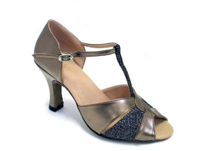 Style 6006 Copper Leather & Black Sparklenet - Women's Dance Shoes | Blue Moon Ballroom Dance Supply