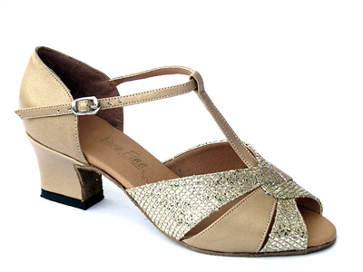 Style 6006 Gold Leather & Gold Spklenet & Thick Cuban Heel | Blue Moon Ballroom Dance Supply