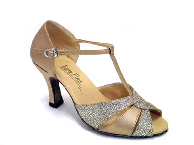 Style 6006 Light Gold Leather & Gold Sparklenet - Women's Dance Shoes | Blue Moon Ballroom Dance Supply