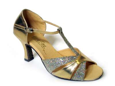 Style 6016 Gold Leather & Gold Sparklenet - Women's Dance Shoes | Blue Moon Ballroom Dance Supply