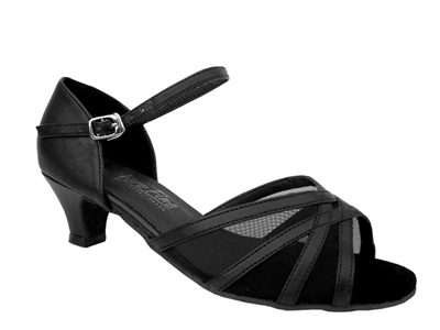 Style 6027 Black Leather Black Mesh Cuban Heel - Women's Dance Shoes | Blue Moon Ballroom Dance Supply