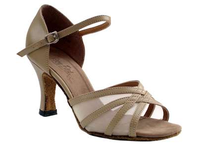 Style 6027 Tan Leather & Flesh Mesh - Women's Dance Shoes | Blue Moon Ballroom Dance Supply