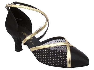 Style 9622 Black Satin & #109 Mesh - Ladies Dance Shoes | Blue Moon Ballroom Dance Supply