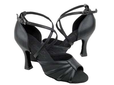 Style C1601 Black Leather & Black Mesh - Ladies Dance Shoes | Blue Moon Ballroom Dance Supply