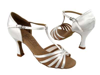 Style C16612 White Satin & Flesh Mesh - Ladies Dance Shoes | Blue Moon Ballroom Dance Supply