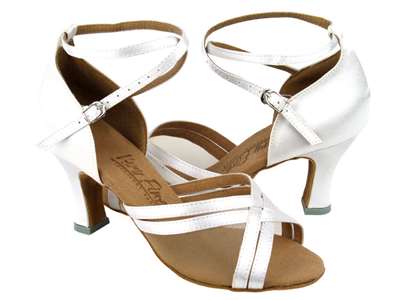 Style C5017 White Satin & Flesh Mesh - Ladies Dance Shoes | Blue Moon Ballroom Dance Supply