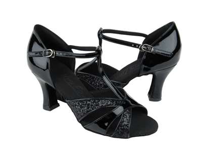 Style C6016 Black Sparkle & Black Patent - Ladies Dance Shoes | Blue Moon Ballroom Dance Supply