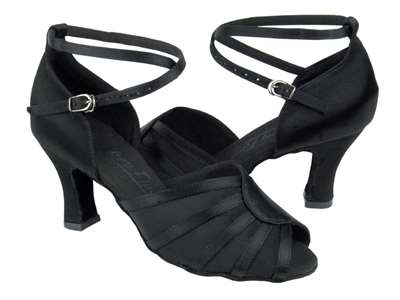 Style C6018 Black Satin & Black Mesh - Ladies Dance Shoes | Blue Moon Ballroom Dance Supply