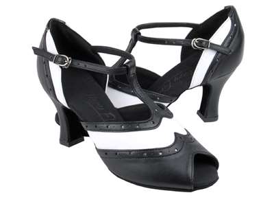 Style C6034 Black Leather & White Leather - Ladies Dance Shoes | Blue Moon Ballroom Dance Supply