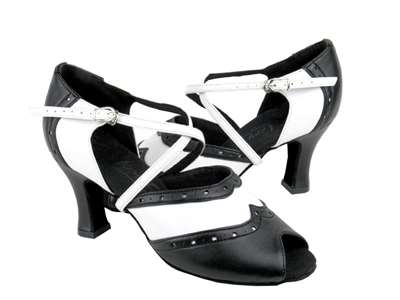 Style C6035 Black Leather & White Leather - Ladies Dance Shoes | Blue Moon Ballroom Dance Supply