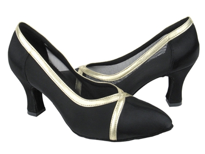 Style C6815 Black Satin & Black Mesh - Ladies Dance Shoes | Blue Moon Ballroom Dance Supply