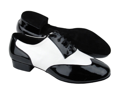 Style CM100101 Black Patent & White Leather - Men's Dance Shoes | Blue Moon Ballroom Dance Supply