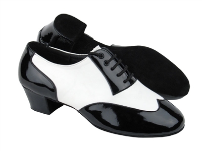 Style CM100101 Black Patent & White Leather & Latin Heel | Blue Moon Ballroom Dance Supply