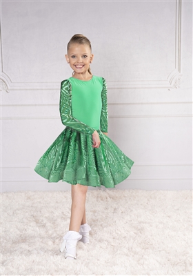 Style DA Girls Ballroom Dance Long Velvet Sleeve Bodysuit | Blue Moon Ballroom Dance Supply