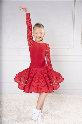 Style DA Girls Ballroom Dance Lace Long Sleeve Bodysuit | Blue Moon Ballroom Dance Supply