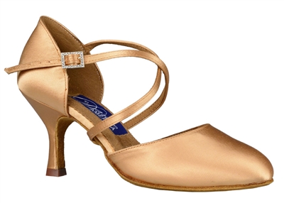 Style DA Charlotte Lt Tan Satin Closed Toe Shoe - Shoes | Blue Moon Ballroom Dance Supply