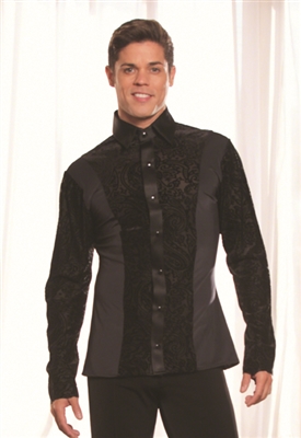 Style MS22 Collared Shirt w/Velvet Inset - Men's Dancewear | Blue Moon Ballroom Dance Supply