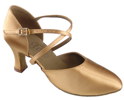 JT2 Tan Satin 2.5"W Smooth Shoe - JT & Tomas Collection | Blue Moon Ballroom Dance Supply