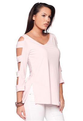 Cold Shoulder Ladder Sleeve Top Pink- Ladies Casualwear  | Blue Moon Ballroom Dance Supply