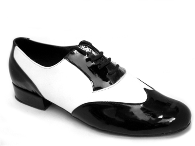 Style M100101 Black Patent & White Leather - Mens Dance Shoes | Blue Moon Ballroom Dance Supply