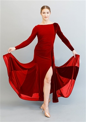 Style Marissa Red Velvet Ballroom Gown - Dancewear | Blue Moon Ballroom Dance Supply