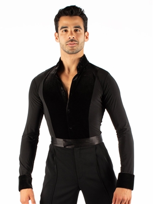 Style Theodore Black Velvet Trim Long Sleeve Shirt | Blue Moon Ballroom Dance Supply