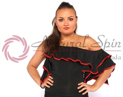 Style NS 10T07 Black & Red Trim LS Top - Dancewear | Blue Moon Ballroom Dance Supply