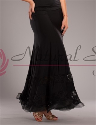 Style NS Lace Banded Black Ballroom Skirt | Blue Moon Ballroom Dance Supply