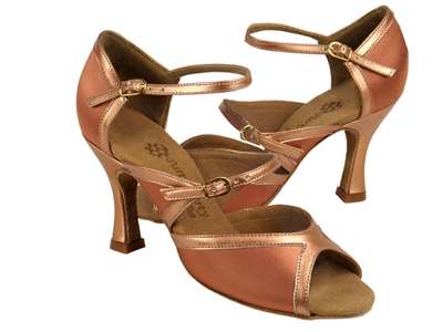 Style PP207 Tan Satin & Copper Nude Trim - Ladies Dance Shoes | Blue Moon Ballroom Dance Supply