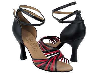 Style S1001 Black Leather & Red Leather - Ladies Dance Shoes | Blue Moon Ballroom Dance Supply