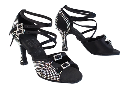 Style S1004CC Crystal Black Satin - Women's Dance Shoes | Blue Moon Ballroom Dance Supply