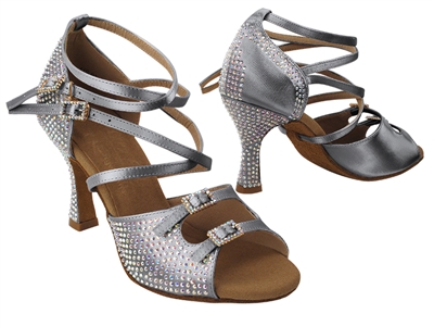 Style S1004CC Crystal Grey Satin - Women's Dance Shoes | Blue Moon Ballroom Dance Supply