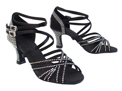Style S1006CC Crystal Black Satin - Women's Dance Shoes | Blue Moon Ballroom Dance Supply