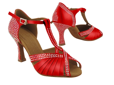 Style S1010CC Crystal Red Satin - Women's Dance Shoes | Blue Moon Ballroom Dance Supply