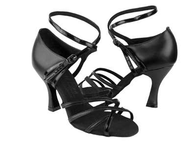Style S9261 Black Leather & Black Patent - Ladies Dance Shoes | Blue Moon Ballroom Dance Supply