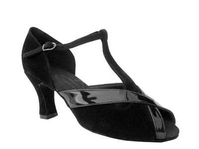Style S9275 Black Nubuck & Black Patent - Ladies Dance Shoes | Blue Moon Ballroom Dance Supply