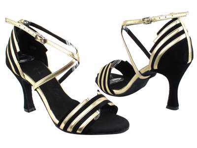 Style SERA1700 Black Suede & Light Gold Trim - Ladies Dance Shoes | Blue Moon Ballroom Dance Supply